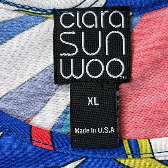 CLARA SUN WOO Kerchief Angle Hem Tunic Top Size XL Floral Print Stretch USA Made - Picture 4 of 16